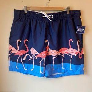 CHARLESTON THREADS Swim Trunks Flamingo Navy Blue Novelty NWT
